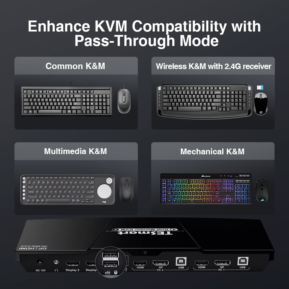 Dual monitor KVM switch 2 way HDMI2.0 DP 4K60Hz EDID TESmart