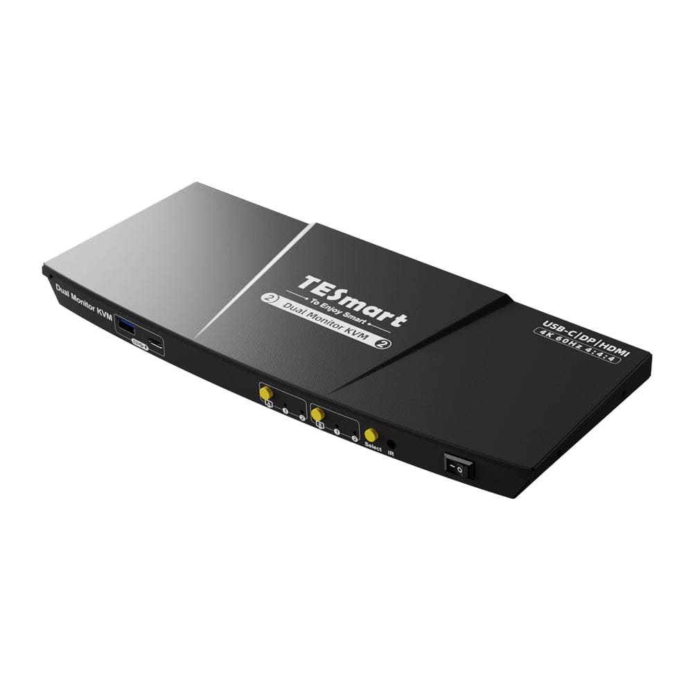 TESmart HDC202-P23-USBK Dual Monitor KVM Switcher Dual 4K60Hz Hybrid KVM Docking Station Kit - USB-C with MST & EDID for 1 Laptop & 1 Desktop 10652805090532 Dual 4K60Hz Hybrid KVM Dock - For 1 Laptop & 1 Desktop US Plug