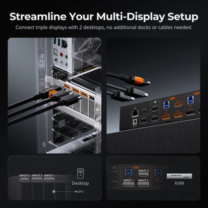 TESmart HDK203-M24-USBK HDMI 2.1 &amp; DP 1.4 Triple 4K144Hz KVM Switch Gaming Dock for 2 PCs &amp; 3 Monitors, w/ ADI Chip, EDID, VRR, FVA, ALLM, and Dynamic HDR 10652805090754 HDMI 2.1 &amp; DP 1.4 Triple 4K144Hz VRR KVM Dock for 2 PCs &amp; 3 Monitors, ADI Chip, EDID, HDR US Plug