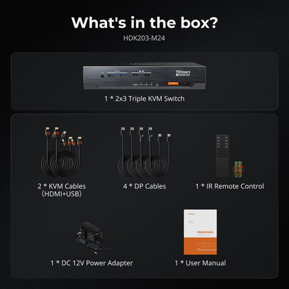 TESmart HDK203-M24-USBK HDMI 2.1 &amp; DP 1.4 Triple 4K144Hz KVM Switch Gaming Dock for 2 PCs &amp; 3 Monitors, w/ ADI Chip, EDID, VRR, FVA, ALLM, and Dynamic HDR 10652805090754 HDMI 2.1 &amp; DP 1.4 Triple 4K144Hz VRR KVM Dock for 2 PCs &amp; 3 Monitors, ADI Chip, EDID, HDR US Plug