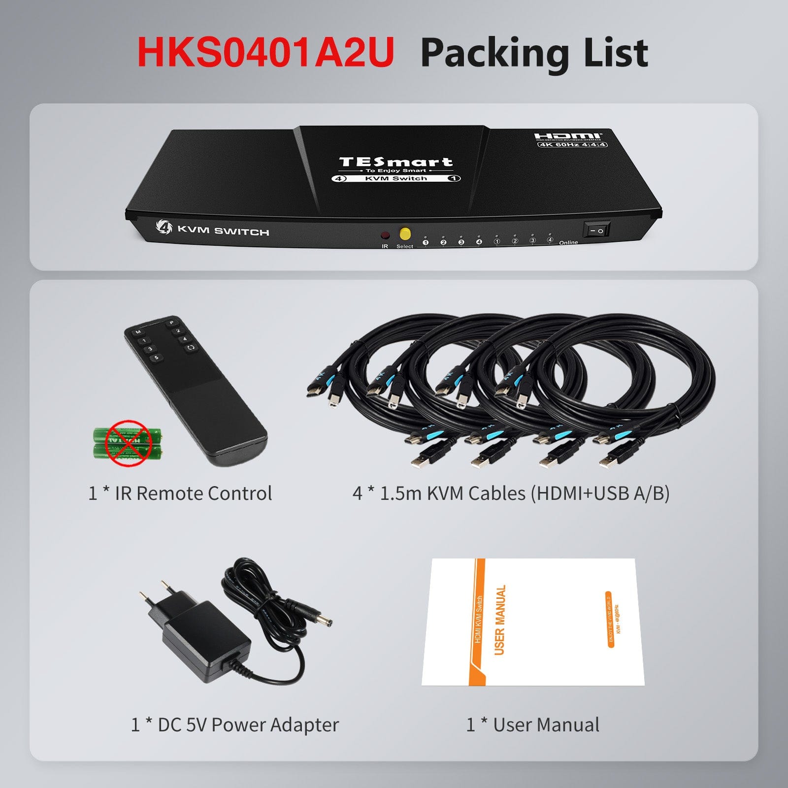 HDMI KVM switch 4 port 4K60Hz with EDID,USB hub TESmart
