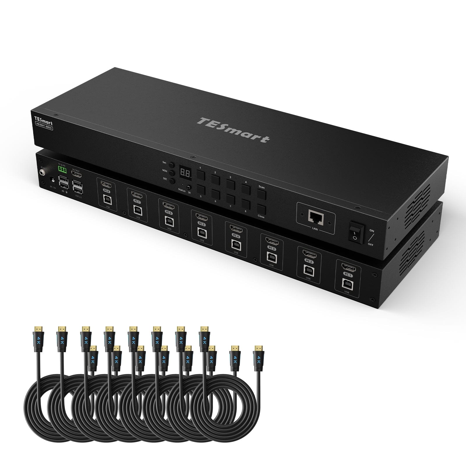 TESmart HDMI KVM Switcher 8 Port HDMI KVM Switch 4K30Hz Support RS232/LAN, Upgraded for Broader Compatibility and Stability HDMI KVM switch 8 port 4K Autoscan, Rackmount, RS232 TESmart