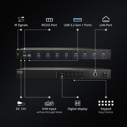 TESmart HDMI KVM Switcher Upgraded 8 Port HDMI KVM Switch with USB 3.0 (5Gbps), 4K60Hz, and RS232/LAN Control HDMI KVM switch 8 port 4K60Hz Autoscan, Rackmount, RS232 TESmart