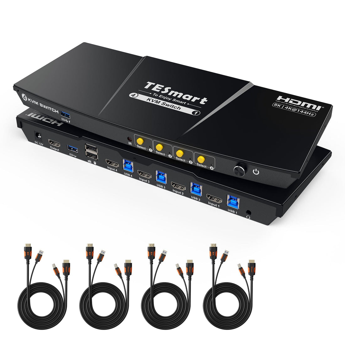 TESmart HKS401-P23-USBK Single Monitor KVM Switch 4-Port 8K60 HDMI 2.1 KVM Switch w/ ADI Chip, EDID, 4K144Hz for Gaming, 4 PCs 1 Monitor 10652805090556 US Plug