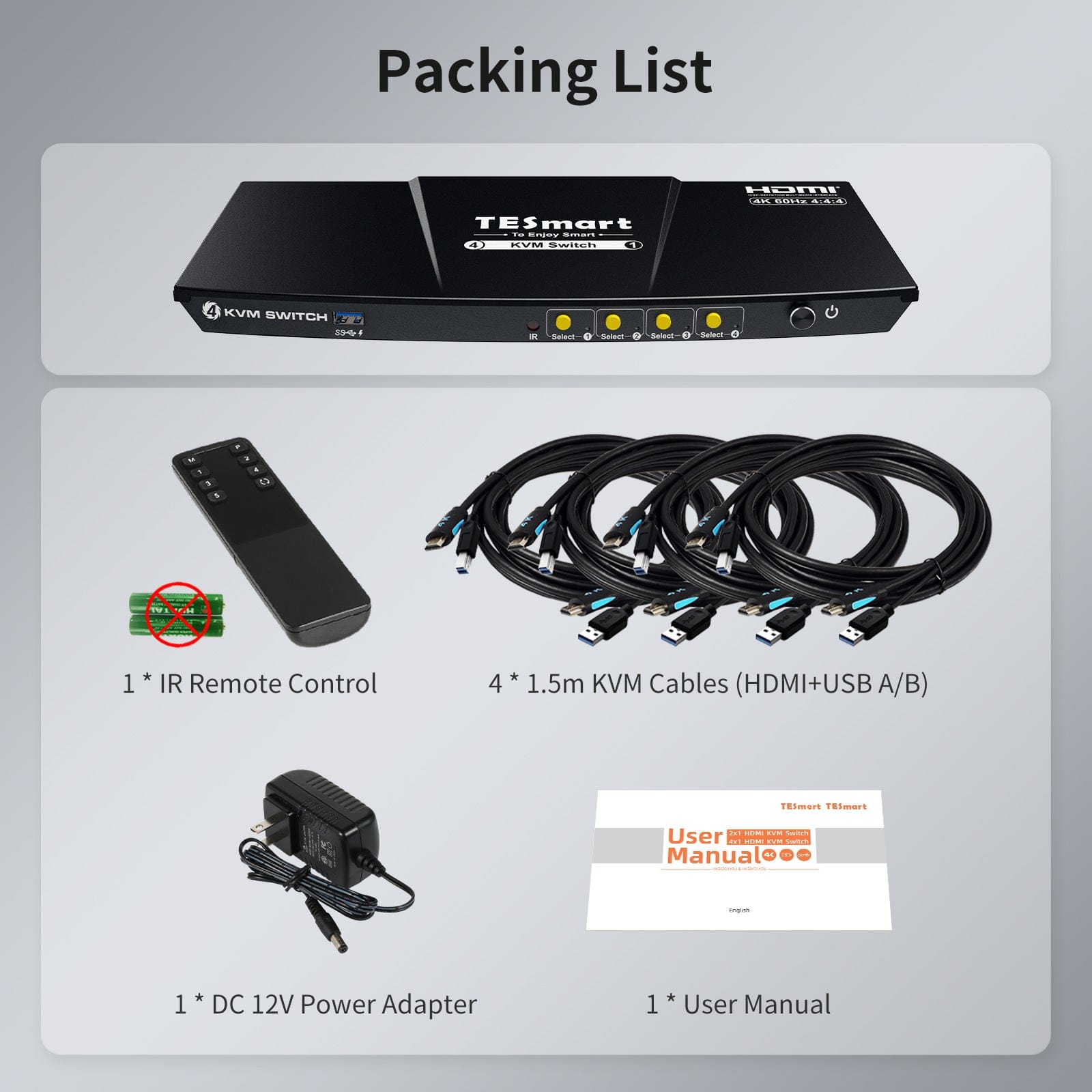 4 Port KVM Switch Kit HDMI 4K60Hz with USB 3.0 Docking Station, 4 