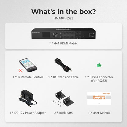 TESmart HMA404-ES23-USBK HDMI Matrix 4x4 HDMI Seamless Matrix Switch 1920x1080@60Hz w/LCD, Audio Splitting and Preview Mode 10652805090587 4x4 HDMI Seamless Matrix Switch 1920x1080@60Hz w/LCD, Audio Splitting and Preview Mode US Plug