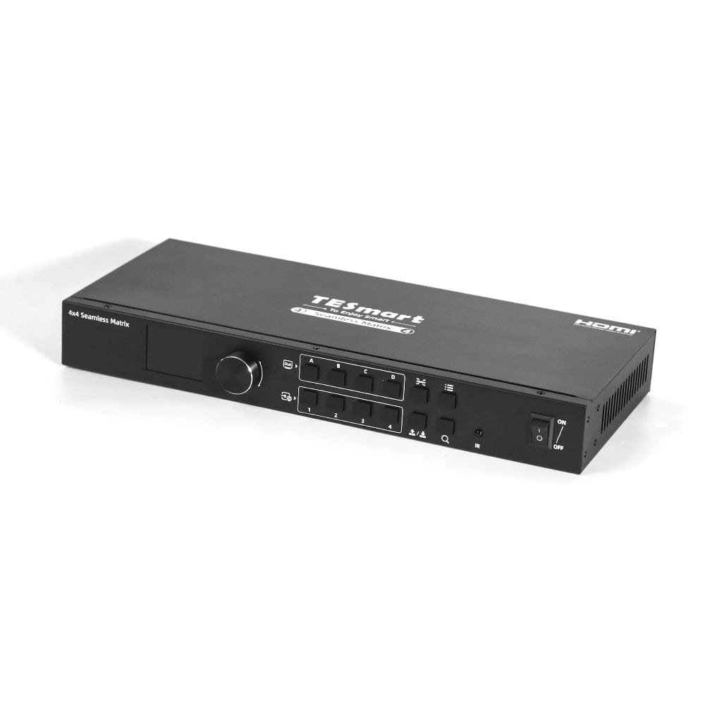 TESmart HMA404-ES23-USBK HDMI Matrix 4x4 HDMI Seamless Matrix Switch 1920x1080@60Hz w/LCD, Audio Splitting and Preview Mode 10652805090587 US Plug