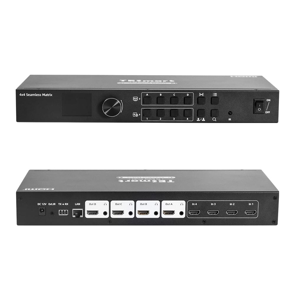 TESmart HMA404-ES23-USBK HDMI Matrix 4x4 HDMI Seamless Matrix Switch 1920x1080@60Hz w/LCD, Audio Splitting and Preview Mode 10652805090587 US Plug